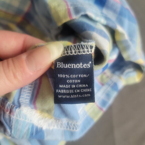 Bluenotes Summer Dress Womens L Blue Yellow Plaid Cottage Core Pockets Stretch - Picture 8 of 11